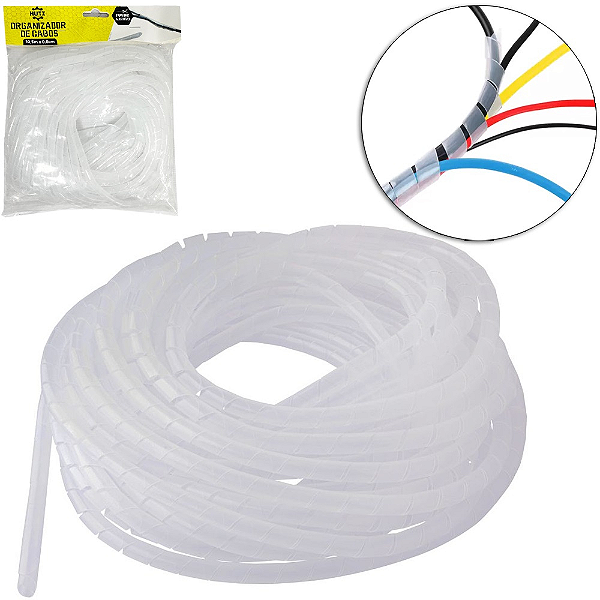 Organizador de Fios e Cabos 10.5metrosx0.8cm (Branco Transparente)