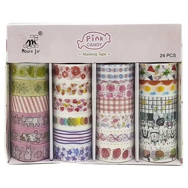 Washi Tapes Estampadas Variadas Conjunto c/24 Fitas Adesivas Decorativas