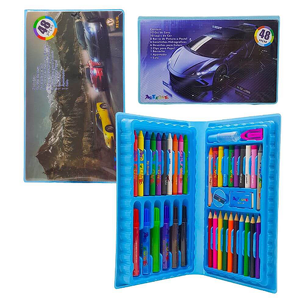 Estojo de Pintura Infantil 48 Peças Tema Carros