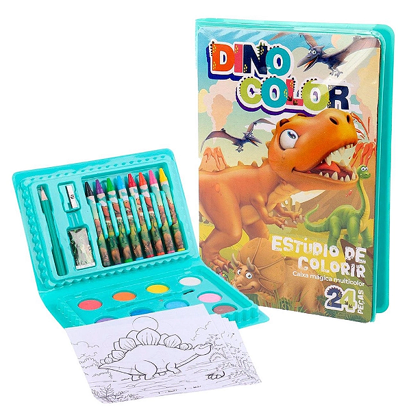 Estojo de Pintura Infantil 24 Peças Dinossauro