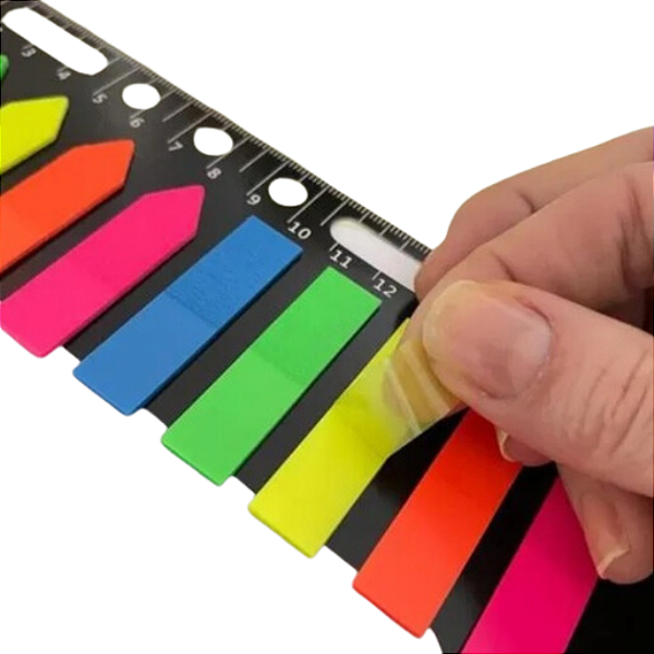 Marcador Adesivo de Página Plástico Colorido Régua Fichário Lembrete