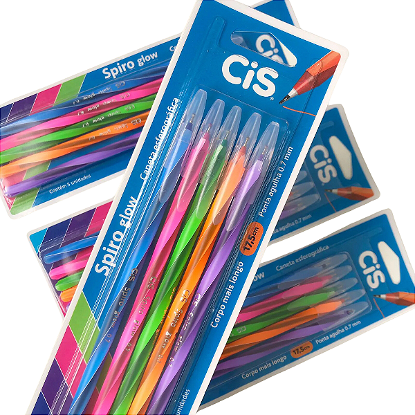 Caneta Esferográfica Spiro Glow 0,7mm Blister Com 5 Cores