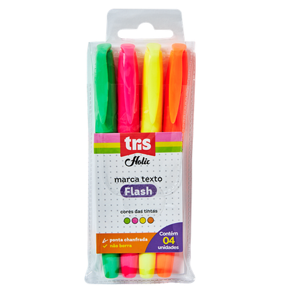 Marca Texto Flash Holic Pop - Neon - Estojo C 4 Cores - Tris