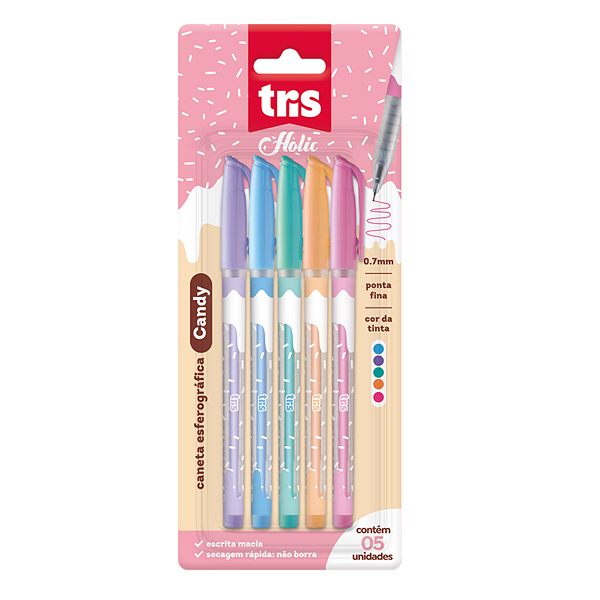 Caneta Esferográfica Candy Tris Holic Docinhos 0.7mm - Cart C/5UN