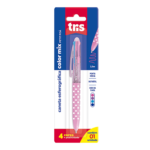 Caneta Esferográfica 4 Cores Color Mix Poá - 1,0mm - Rosa - Cart C 1 UN - Tris