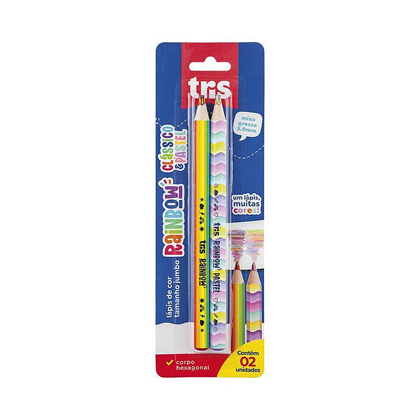 Lápis De Cor Jumbo Rainbow - Mina Clássica E Pastel - Cart C 2 UN - Tris