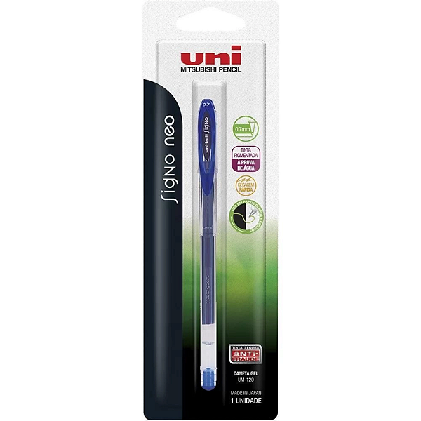 Caneta Gel Azul Signo Neo 0.7mm Uniball Mitsubishi UM-120
