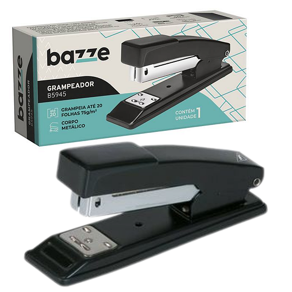 Grampeador De Mesa 20 Folhas Metálico Preto Bazze