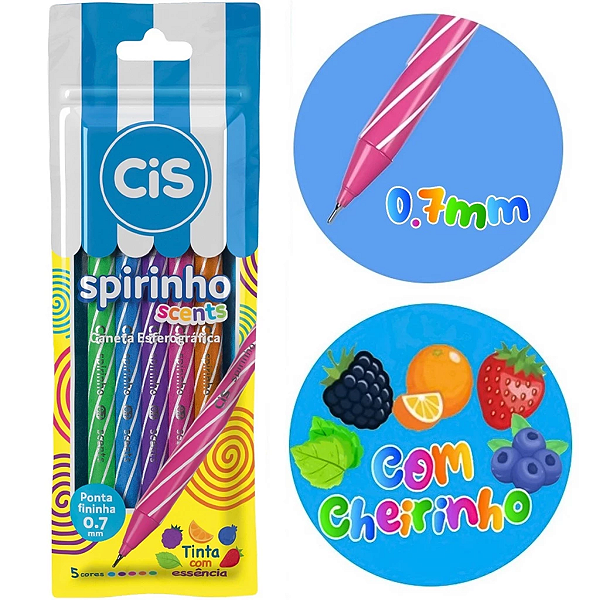 Caneta Esferográfica Cis Spirinho Scents 0.7mm 5 Cores
