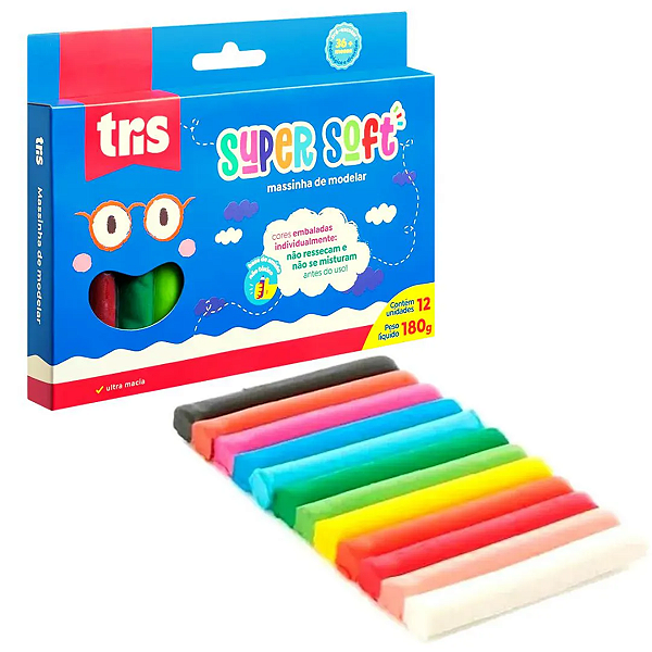 Massinha De Modelar Supersoft 180G Conjunto 12 Cores Tris
