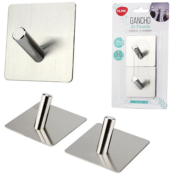 Cabide Gancho Suporte De Parede Inox Dupla Face Blister C/2un