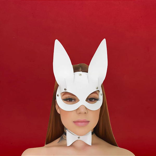 Kit Máscara Coelha + Gravata | branco