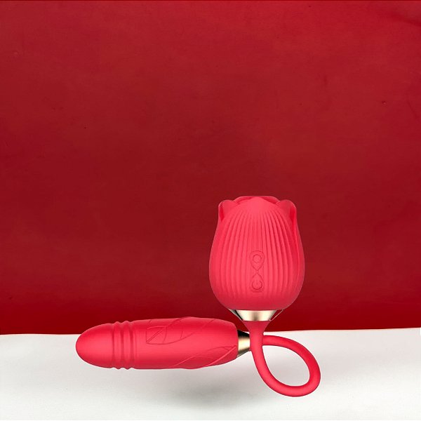 Rose 2 em 1 | Estimulador Clitoriano + Vai e Vem | Recarregável