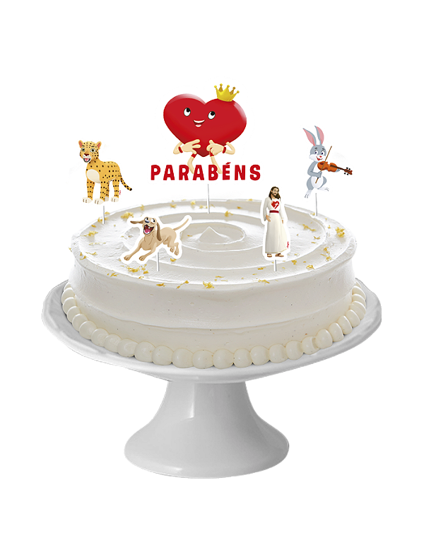 LINHA DE FESTA AMADO CORAÇÃO -  DECORAÇÃO DE BOLO - COM 5 PERSONAGEM