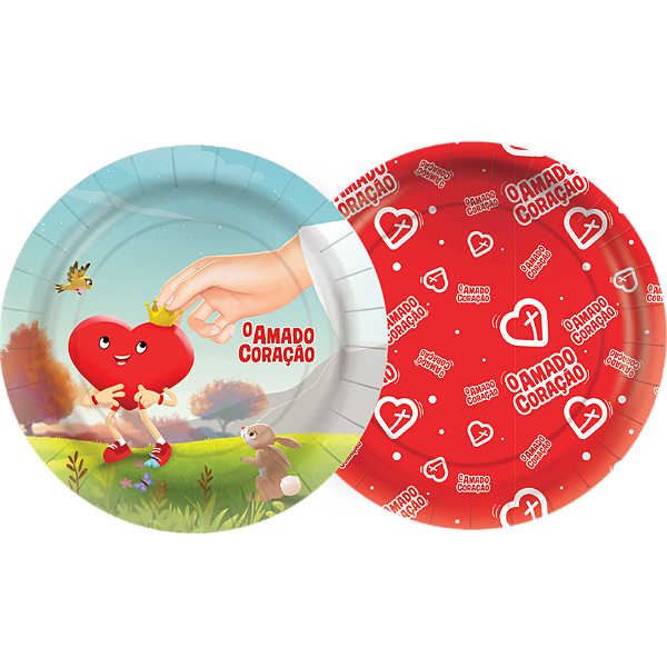 LINHA DE FESTA AMADO CORAÇÃO -  PRATO DE PAPEL - 08 UND - 18 CM