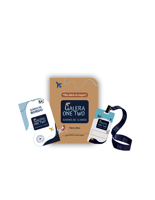 KIT PARA JUVENIS - DIÁRIO DE VIAGEM, DIÁRIO DE BORDO , CRACHÁ - GALERA ONE TWO