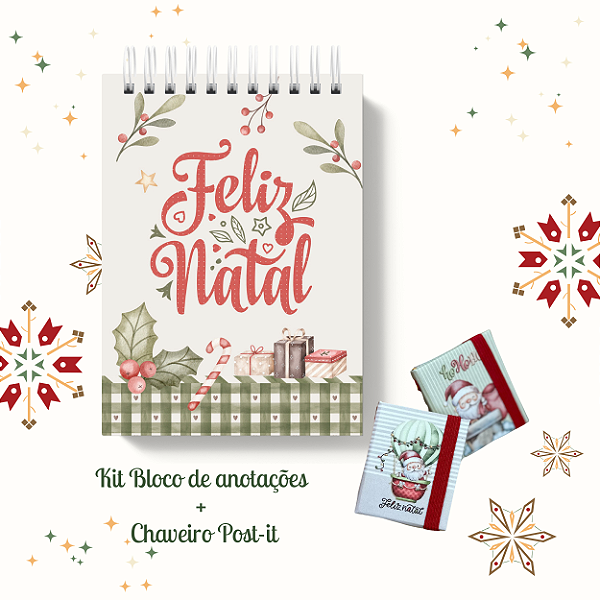 KIT NATAL 4: Bloquinho + Chaveiro Post It (Capas iguais)