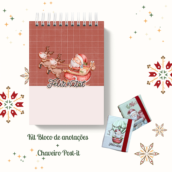 KIT NATAL 5: Bloquinho + Chaveiro Post It (Capas iguais)