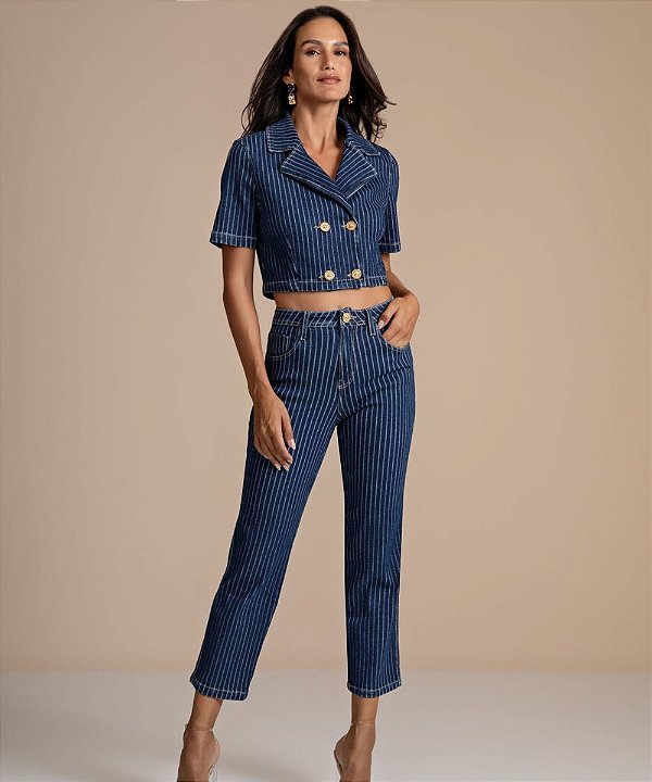 Calça Jeans Risca Giz Flor de Lis  F62341