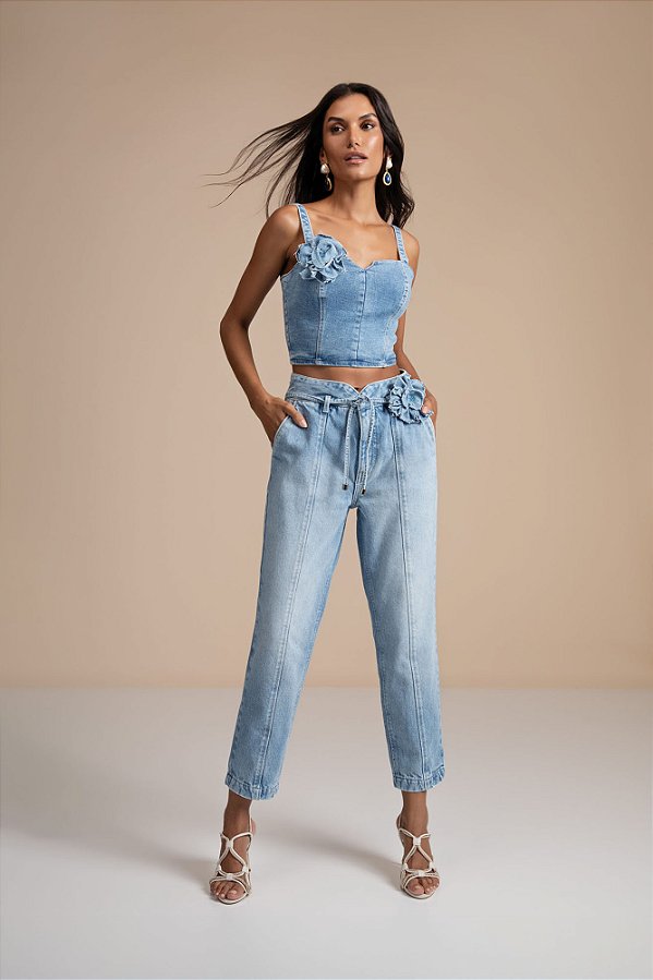 Calça Jeans Trend Com Cinto Flor de Lis F62339
