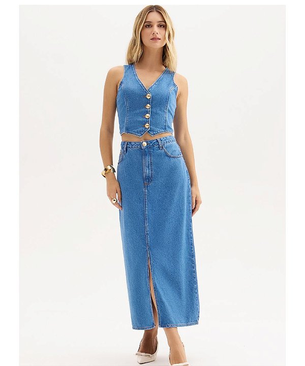 Saia Jeans Flor de Lis F28231