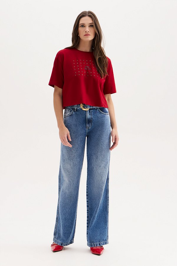 Calça Jeans Turmalina Wide Leg Flor de Lis F22365