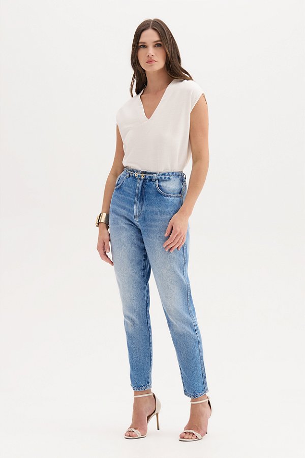 Calça Jeans Agata Cigarrete Com Cinto Flor de Lis F22367