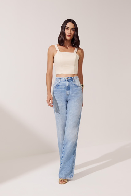 Calça Jeans Agata Wide Leg Flor de Lis F62349
