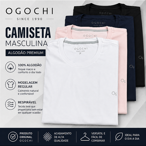 Camiseta Masculina Manga Curta Ogochi Dia Dia