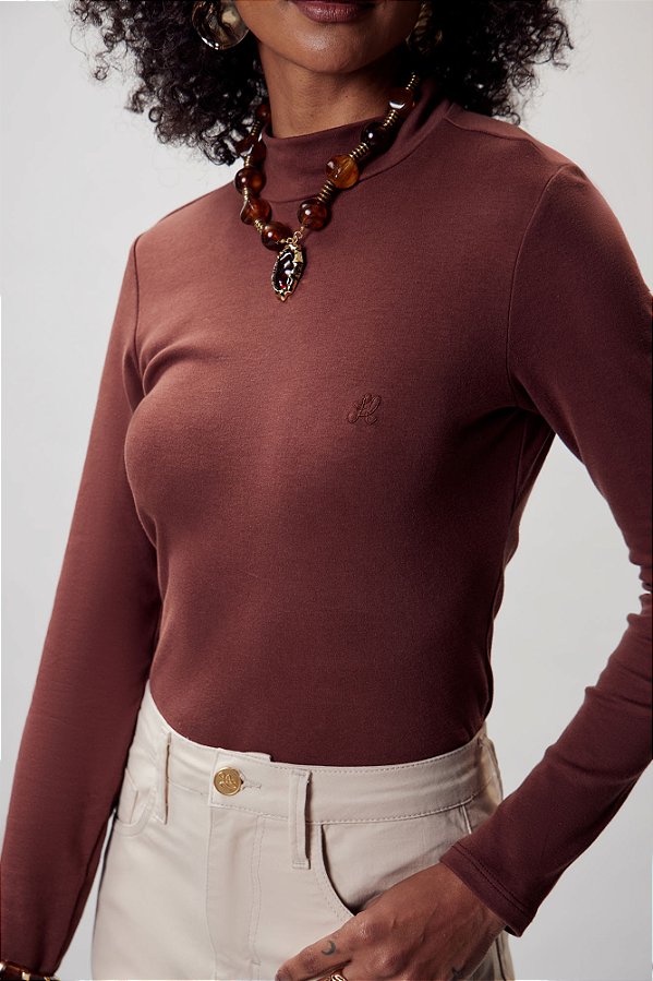 Blusa Justa Gola Manga Longa Flor de Lis F27748