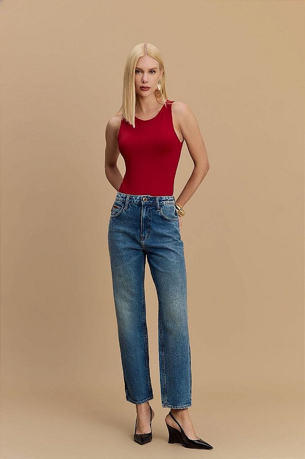 Calça Straight Cropped Flor de Lis F22464