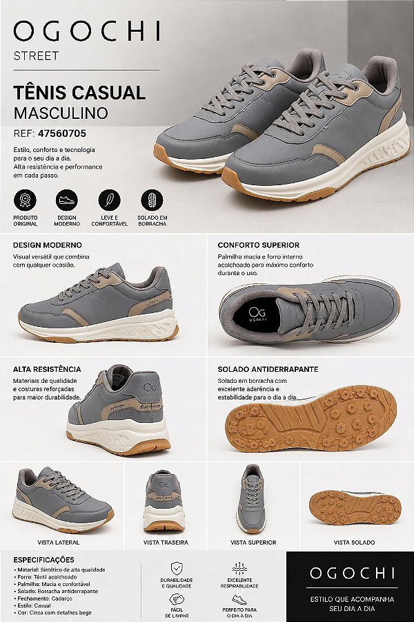 Tênis Casual Masculino Ogochi Sintetico