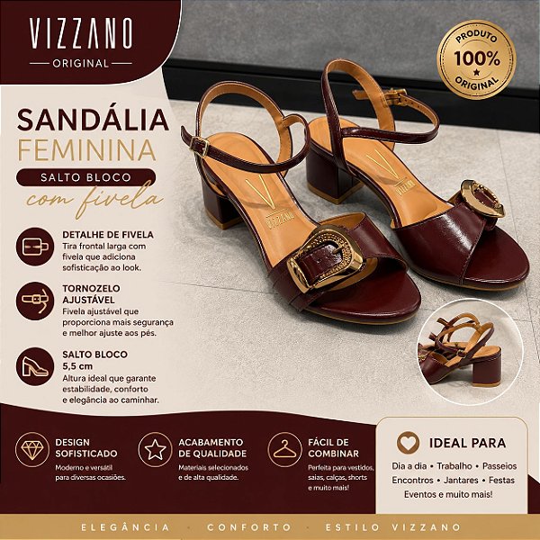 Sandália Feminina Vizzano Salto Bloco Fivela Confortável