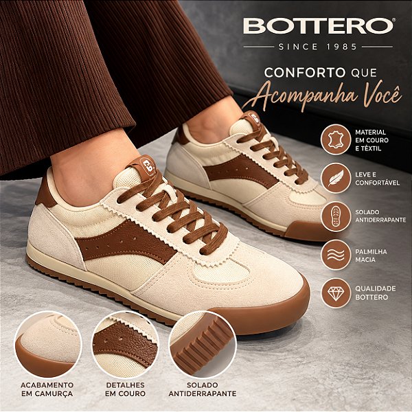 Tenis Feminino Couro e Camurça Legitimo Bottero Original 370803
