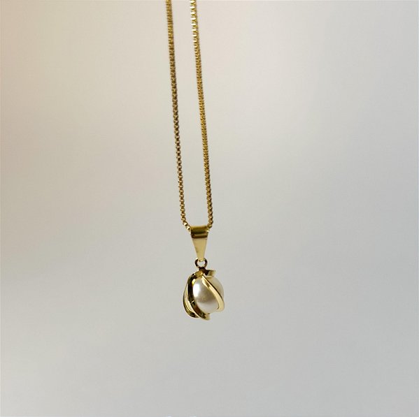 Corrente Veneziana 0,8mm 45cm com Pingente Torcido e Pérola