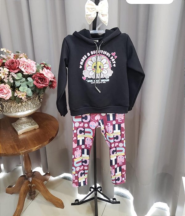 Conjunto Moletom capuz e bolso canguru feminino