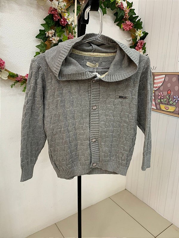 Cardigã de fio com botões e capuz masculino