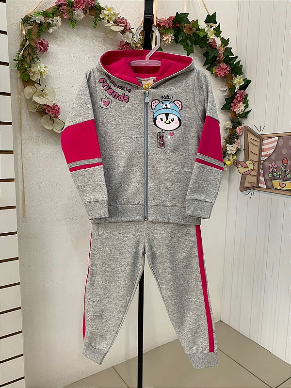 Conjunto moletom com zíper e capuz feminino