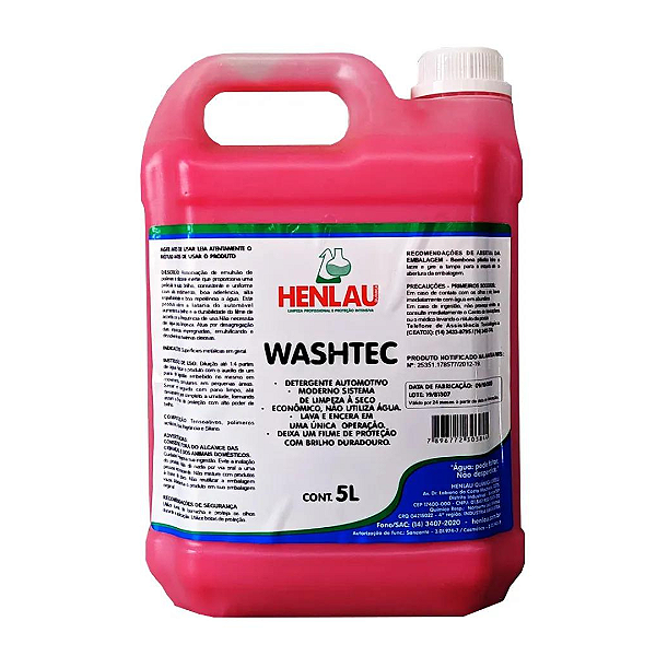 LAVAGEM A SECO C/ CERA WASHTEC CONCETRADO 5L