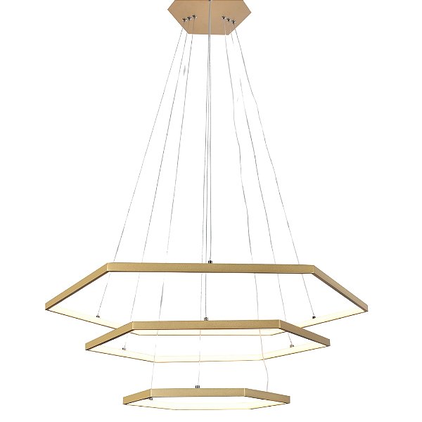 Pendente LED Hexagonal Dourado 70W 3000K 80+60+40cm cabo 2m