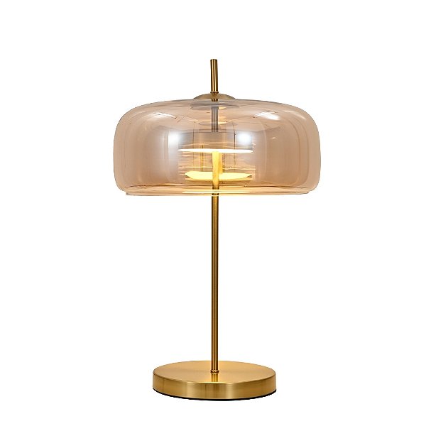 Abajur Metal Bronze Vidro Amber LED 12W 3000K 1200lm D33x58cm