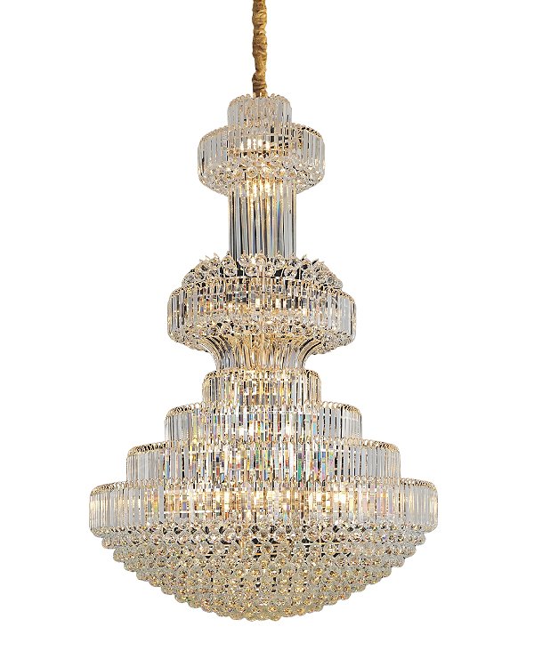 Lustre Cristal Transparente Metal Dourado D120xA180cm 44xE14 DCD01013