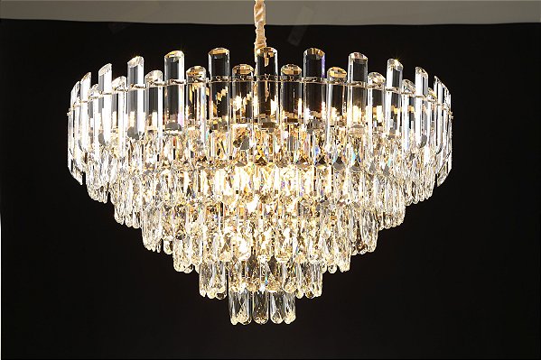 Pendente Cristal Transparente e Metal Dourado  D75cm E14x16