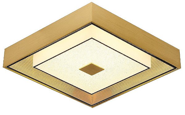 Plafon Quadrado LED 16W 3000k Mini Cristais 34x34cm Dourado