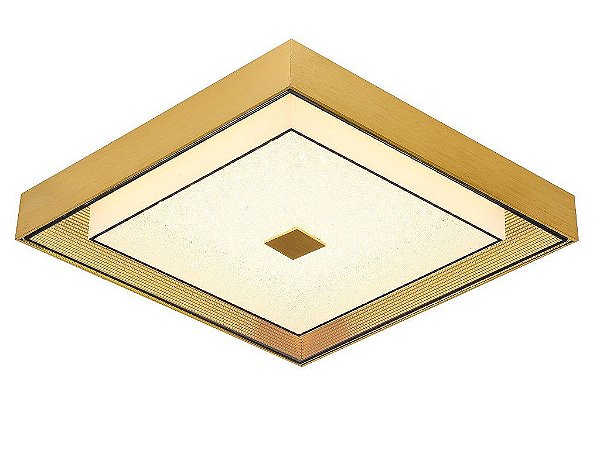 Plafon Quadrado LED 24W 3000k Mini Cristais 44x44cm Dourado