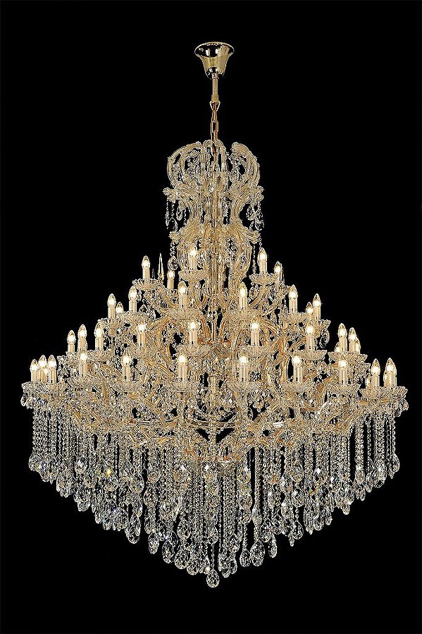 Lustre em Cristal Translúcido e Alumínio Dourado 66 Lampadas