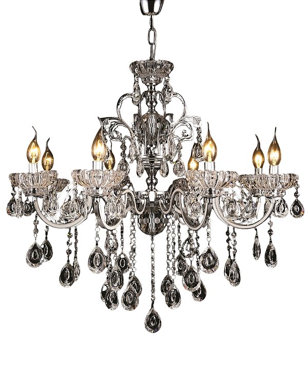 Lustre em Cristal Translúcido Metal Cromado 75x53cm 8xE14 DCD00405-8