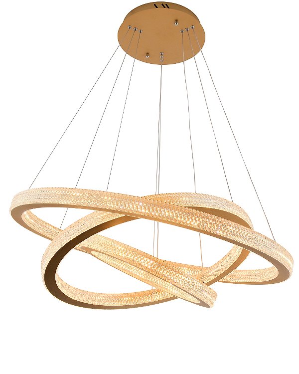 Pendente LED 80W 3000K 3 aros 80+60+80cm cabo2m Dourado DCD015079