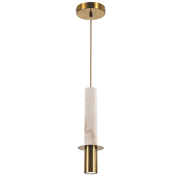 Pendente Mármore Branco D6x41,5cm Metal Bronze cabo 1,5m