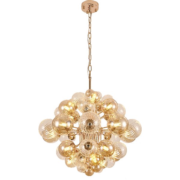 PENDENTE Φ62×50CM 19xG9 Metal Dourado+Vidro Ambar DCD04097